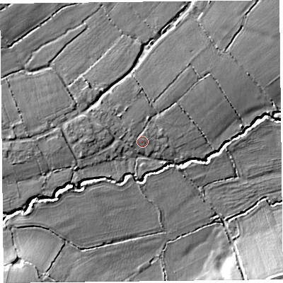 Shaded relief map of the ground around TA199RJ, computed from Environment Agency LiDAR. The ground here sits at about 51 m above sea level and falls 17 m across the surrounding 800 m. Surface water reaching this point runs off ground lying to the north-west, 1.0 m higher.