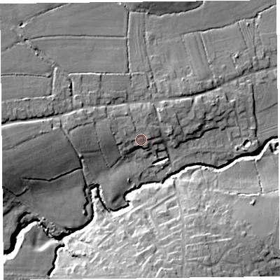 Shaded relief map of the ground around TA199SL, computed from Environment Agency LiDAR. The ground here sits at about 62 m above sea level and falls 21 m across the surrounding 800 m. Surface water reaching this point runs off ground lying to the north-west, 1.5 m higher.