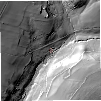 Shaded relief map of the ground around TA204EN, computed from Environment Agency LiDAR. The ground here sits at about 92 m above sea level and falls 63 m across the surrounding 800 m. Surface water reaching this point runs off ground lying to the east-south-east, 55.3 m higher.
