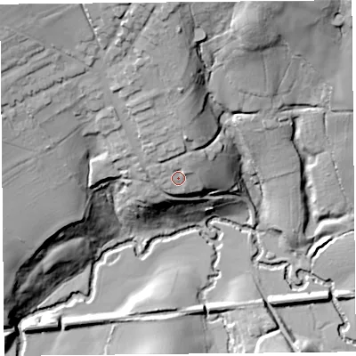 Shaded relief map of the ground around TA204JY, computed from Environment Agency LiDAR. The ground here sits at about 90 m above sea level and falls 53 m across the surrounding 800 m. Surface water reaching this point runs off ground lying to the north-north-east, 5.2 m higher.