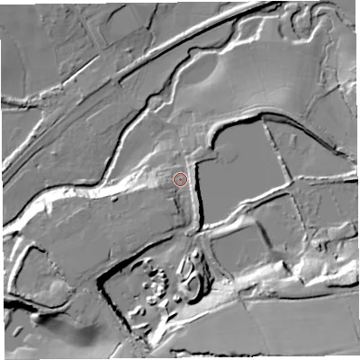 Shaded relief map of the ground around TA204QP, computed from Environment Agency LiDAR. The ground here sits at about 61 m above sea level and falls 31 m across the surrounding 800 m. Surface water reaching this point runs off ground lying to the south-south-east, 22.0 m higher.