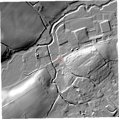 Shaded relief map of the ground around TA210AJ, computed from Environment Agency LiDAR. The ground here sits at about 49 m above sea level and falls 27 m across the surrounding 800 m. Surface water reaching this point runs off ground lying to the east-south-east, 11.6 m higher.