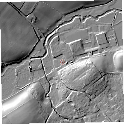 Shaded relief map of the ground around TA210AN, computed from Environment Agency LiDAR. The ground here sits at about 49 m above sea level and falls 24 m across the surrounding 800 m. Surface water reaching this point runs off ground lying to the south-east, 10.8 m higher.