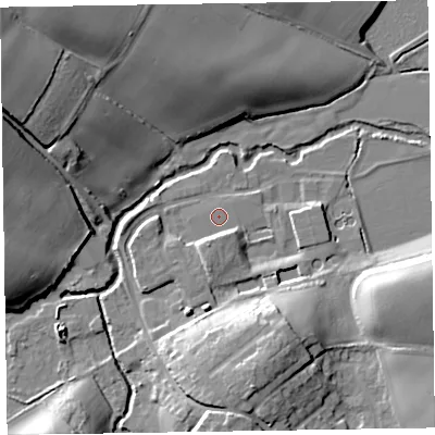 Shaded relief map of the ground around TA210AZ, computed from Environment Agency LiDAR. The ground here sits at about 47 m above sea level and falls 23 m across the surrounding 800 m. Surface water reaching this point runs off ground lying to the south-south-east, 3.1 m higher.