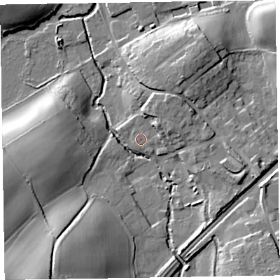 Shaded relief map of the ground around TA210DH, computed from Environment Agency LiDAR. The ground here sits at about 52 m above sea level and falls 32 m across the surrounding 800 m. Surface water reaching this point runs off ground lying to the north-east, 8.5 m higher.