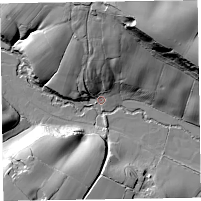 Shaded relief map of the ground around TA210EF, computed from Environment Agency LiDAR. The ground here sits at about 55 m above sea level and falls 57 m across the surrounding 800 m. Surface water reaching this point runs off ground lying to the north-north-east, 50.8 m higher.