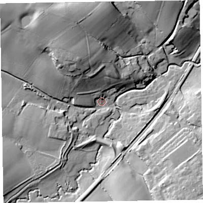 Shaded relief map of the ground around TA210EW, computed from Environment Agency LiDAR. The ground here sits at about 61 m above sea level and falls 31 m across the surrounding 800 m. Surface water reaching this point runs off ground lying to the north-west, 27.8 m higher.