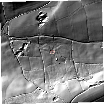 Shaded relief map of the ground around TA210NL, computed from Environment Agency LiDAR. The ground here sits at about 203 m above sea level and falls 69 m across the surrounding 800 m. Surface water reaching this point runs off ground lying to the south-south-east, 57.1 m higher.