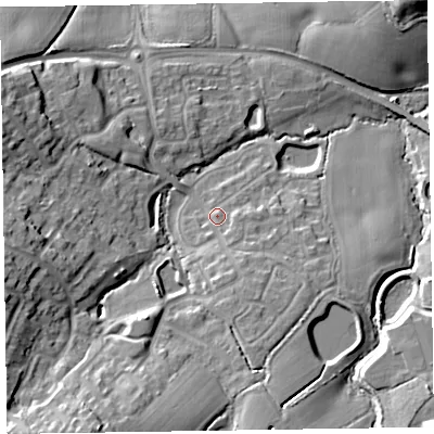 Shaded relief map of the ground around TA219BN, computed from Environment Agency LiDAR. The ground here sits at about 57 m above sea level and falls 21 m across the surrounding 800 m. Surface water reaching this point runs off ground lying to the south-south-east, 5.5 m higher.