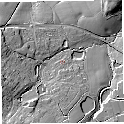 Shaded relief map of the ground around TA219BQ, computed from Environment Agency LiDAR. The ground here sits at about 55 m above sea level and falls 18 m across the surrounding 800 m. Surface water reaching this point runs off ground lying to the south, 3.7 m higher.
