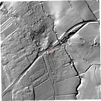 Shaded relief map of the ground around TA219BT, computed from Environment Agency LiDAR. The ground here sits at about 67 m above sea level and falls 25 m across the surrounding 800 m. Surface water reaching this point runs off ground lying to the south-south-west, 18.0 m higher.