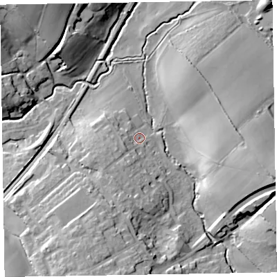 Shaded relief map of the ground around TA219DN, computed from Environment Agency LiDAR. The ground here sits at about 63 m above sea level and falls 25 m across the surrounding 800 m. Surface water reaching this point runs off ground lying to the south-south-west, 9.2 m higher.