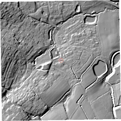 Shaded relief map of the ground around TA219EE, computed from Environment Agency LiDAR. The ground here sits at about 58 m above sea level and falls 24 m across the surrounding 800 m. Surface water reaching this point runs off ground lying to the south-west, 15.5 m higher.