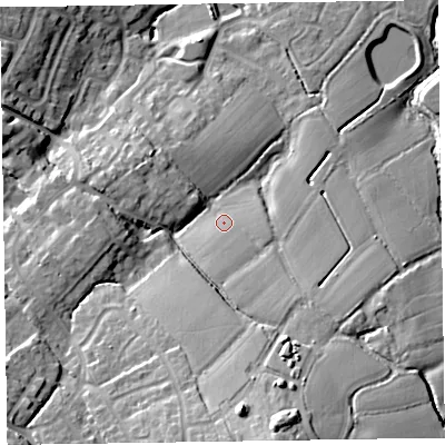 Shaded relief map of the ground around TA219HE, computed from Environment Agency LiDAR. The ground here sits at about 66 m above sea level and falls 31 m across the surrounding 800 m. Surface water reaching this point runs off ground lying to the south, 6.9 m higher.