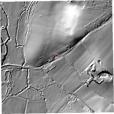 Shaded relief map of the ground around TA219HX, computed from Environment Agency LiDAR. The ground here sits at about 42 m above sea level and falls 24 m across the surrounding 800 m. Surface water reaching this point runs off ground lying to the north-east, 14.0 m higher.