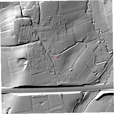 Shaded relief map of the ground around TA219LD, computed from Environment Agency LiDAR. The ground here sits at about 64 m above sea level and falls 31 m across the surrounding 800 m. Surface water reaching this point runs off ground lying to the west, 9.0 m higher.