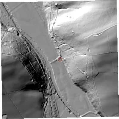 Shaded relief map of the ground around TA229AB, computed from Environment Agency LiDAR. The ground here sits at about 122 m above sea level and falls 122 m across the surrounding 800 m. Surface water reaching this point runs off ground lying to the east-north-east, 117.7 m higher.