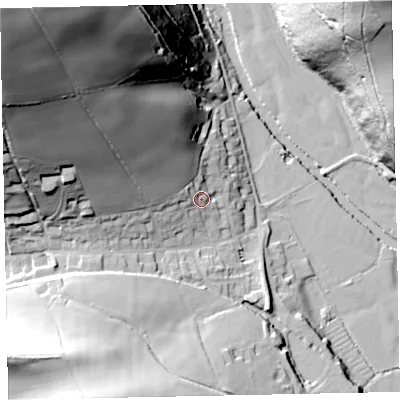 Shaded relief map of the ground around TA229AD, computed from Environment Agency LiDAR. The ground here sits at about 132 m above sea level and falls 92 m across the surrounding 800 m. Surface water reaching this point runs off ground lying to the north-west, 37.7 m higher.