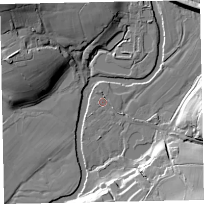 Shaded relief map of the ground around TA229AZ, computed from Environment Agency LiDAR. The ground here sits at about 112 m above sea level and falls 31 m across the surrounding 800 m. Surface water reaching this point runs off ground lying to the east, 20.9 m higher.