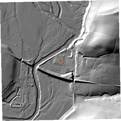 Shaded relief map of the ground around TA229BL, computed from Environment Agency LiDAR. The ground here sits at about 115 m above sea level and falls 64 m across the surrounding 800 m. Surface water reaching this point runs off ground lying to the west-south-west, 0.5 m higher.