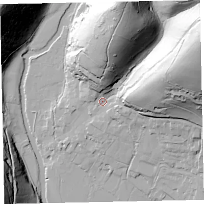 Shaded relief map of the ground around TA229DR, computed from Environment Agency LiDAR. The ground here sits at about 146 m above sea level and falls 102 m across the surrounding 800 m. Surface water reaching this point runs off ground lying to the east-north-east, 80.0 m higher.