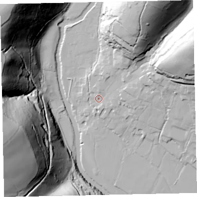 Shaded relief map of the ground around TA229HB, computed from Environment Agency LiDAR. The ground here sits at about 138 m above sea level and falls 114 m across the surrounding 800 m. Surface water reaching this point runs off ground lying to the north-north-east, 69.9 m higher.