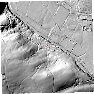 Shaded relief map of the ground around TA229HU, computed from Environment Agency LiDAR. The ground here sits at about 141 m above sea level and falls 89 m across the surrounding 800 m. Surface water reaching this point runs off ground lying to the south-west, 68.5 m higher.