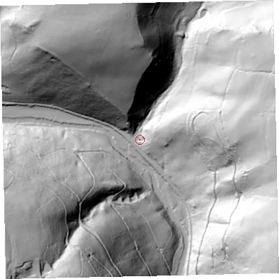 Shaded relief map of the ground around TA229LH, computed from Environment Agency LiDAR. The ground here sits at about 157 m above sea level and falls 133 m across the surrounding 800 m. Surface water reaching this point runs off ground lying to the east, 103.0 m higher.