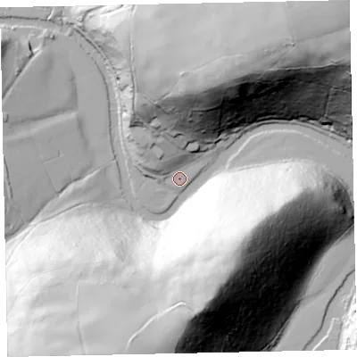Shaded relief map of the ground around TA229PR, computed from Environment Agency LiDAR. The ground here sits at about 145 m above sea level and falls 122 m across the surrounding 800 m. Surface water reaching this point runs off ground lying to the north-north-east, 80.9 m higher.