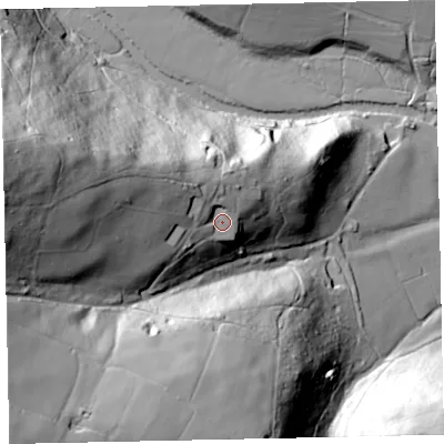 Shaded relief map of the ground around TA229QG, computed from Environment Agency LiDAR. The ground here sits at about 199 m above sea level and falls 114 m across the surrounding 800 m. Surface water reaching this point runs off ground lying to the west-north-west, 25.6 m higher.