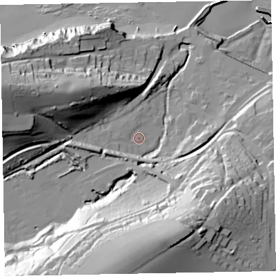 Shaded relief map of the ground around TA230BS, computed from Environment Agency LiDAR. The ground here sits at about 11 m above sea level and falls 62 m across the surrounding 800 m. Surface water reaching this point runs off ground lying to the south-south-west, 49.7 m higher.