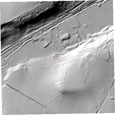 Shaded relief map of the ground around TA230JB, computed from Environment Agency LiDAR. The ground here sits at about 22 m above sea level and falls 58 m across the surrounding 800 m. Surface water reaching this point runs off ground lying to the south-south-east, 43.7 m higher.