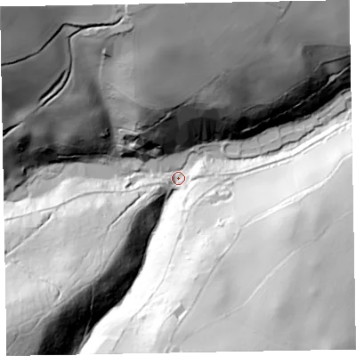 Shaded relief map of the ground around TA230LE, computed from Environment Agency LiDAR. The ground here sits at about 91 m above sea level and falls 111 m across the surrounding 800 m. Surface water reaching this point runs off ground lying to the north-west, 104.1 m higher.