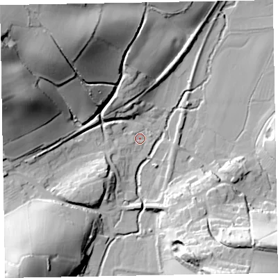 Shaded relief map of the ground around TA230PB, computed from Environment Agency LiDAR. The ground here sits at about 36 m above sea level and falls 59 m across the surrounding 800 m. Surface water reaching this point runs off ground lying to the south-west, 12.1 m higher.