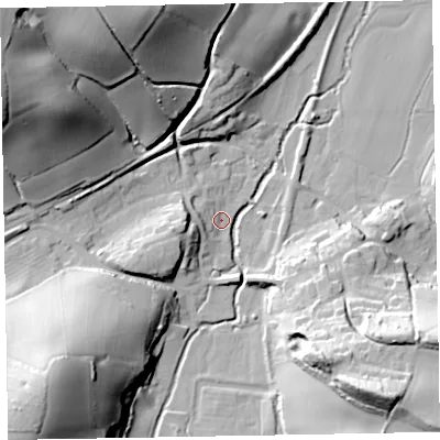 Shaded relief map of the ground around TA230PT, computed from Environment Agency LiDAR. The ground here sits at about 37 m above sea level and falls 58 m across the surrounding 800 m. Surface water reaching this point runs off ground lying to the south-west, 48.4 m higher.