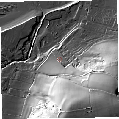 Shaded relief map of the ground around TA230UD, computed from Environment Agency LiDAR. The ground here sits at about 21 m above sea level and falls 88 m across the surrounding 800 m. Surface water reaching this point runs off ground lying to the south-east, 68.6 m higher.