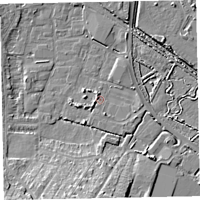 Shaded relief map of the ground around TA245BZ, computed from Environment Agency LiDAR. The ground here sits at about 6 m above sea level and falls 12 m across the surrounding 800 m. Surface water reaching this point runs off ground lying to the north-north-west, 2.7 m higher.