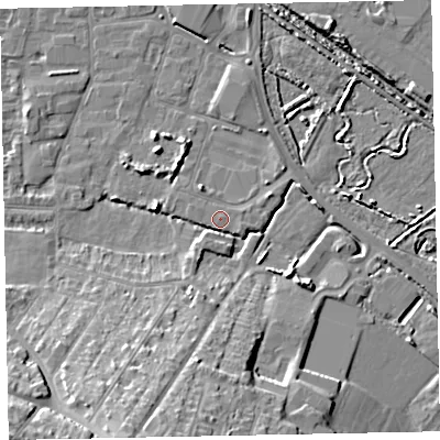 Shaded relief map of the ground around TA245EB, computed from Environment Agency LiDAR. The ground here sits at about 7 m above sea level and falls 17 m across the surrounding 800 m. Surface water reaching this point runs off ground lying to the south-south-west, 14.9 m higher.