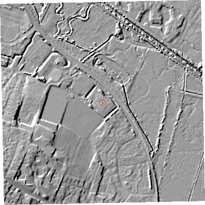 Shaded relief map of the ground around TA245EQ, computed from Environment Agency LiDAR. The ground here sits at about 7 m above sea level and falls 17 m across the surrounding 800 m. The ground contributing surface water to this point lies to the south-east.