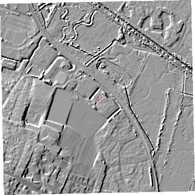 Shaded relief map of the ground around TA245FA, computed from Environment Agency LiDAR. The ground here sits at about 7 m above sea level and falls 19 m across the surrounding 800 m. Surface water reaching this point runs off ground lying to the south-south-west, 2.2 m higher.