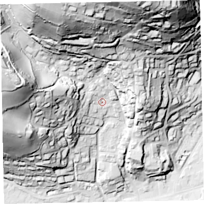 Shaded relief map of the ground around TA245JY, computed from Environment Agency LiDAR. The ground here sits at about 43 m above sea level and falls 119 m across the surrounding 800 m. Surface water reaching this point runs off ground lying to the north-north-west, 86.9 m higher.