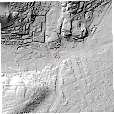Shaded relief map of the ground around TA245NQ, computed from Environment Agency LiDAR. The ground here sits at about 17 m above sea level and falls 73 m across the surrounding 800 m. Surface water reaching this point runs off ground lying to the north-west, 66.0 m higher.