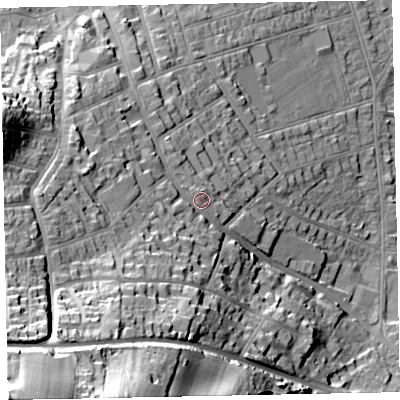 Shaded relief map of the ground around TA245RQ, computed from Environment Agency LiDAR. The ground here sits at about 22 m above sea level and falls 73 m across the surrounding 800 m. Surface water reaching this point runs off ground lying to the south-west, 32.8 m higher.