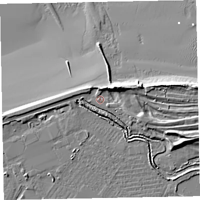 Shaded relief map of the ground around TA245SJ, computed from Environment Agency LiDAR. The ground here sits at about 6 m above sea level and falls 15 m across the surrounding 800 m. Surface water reaching this point runs off ground lying to the north-west, 4.0 m higher.
