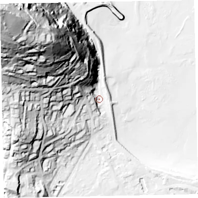 Shaded relief map of the ground around TA245UJ, computed from Environment Agency LiDAR. The ground here sits at about 7 m above sea level and falls 157 m across the surrounding 800 m. Surface water reaching this point runs off ground lying to the north-west, 118.7 m higher.