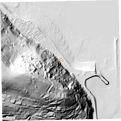 Shaded relief map of the ground around TA245UN, computed from Environment Agency LiDAR. The ground here sits at about 8 m above sea level and falls 166 m across the surrounding 800 m. Surface water reaching this point runs off ground lying to the south-west, 137.5 m higher.
