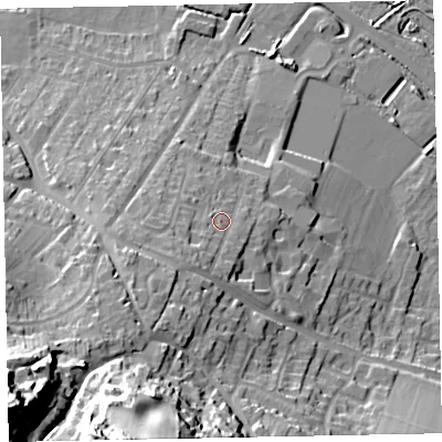 Shaded relief map of the ground around TA246BH, computed from Environment Agency LiDAR. The ground here sits at about 17 m above sea level and falls 55 m across the surrounding 800 m. Surface water reaching this point runs off ground lying to the south-south-west, 9.4 m higher.