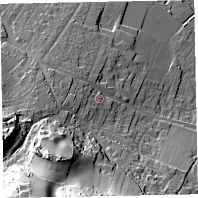 Shaded relief map of the ground around TA246BQ, computed from Environment Agency LiDAR. The ground here sits at about 19 m above sea level and falls 67 m across the surrounding 800 m. Surface water reaching this point runs off ground lying to the west-south-west, 6.0 m higher.