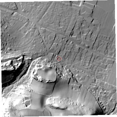 Shaded relief map of the ground around TA246BS, computed from Environment Agency LiDAR. The ground here sits at about 23 m above sea level and falls 95 m across the surrounding 800 m. Surface water reaching this point runs off ground lying to the south-west, 79.6 m higher.