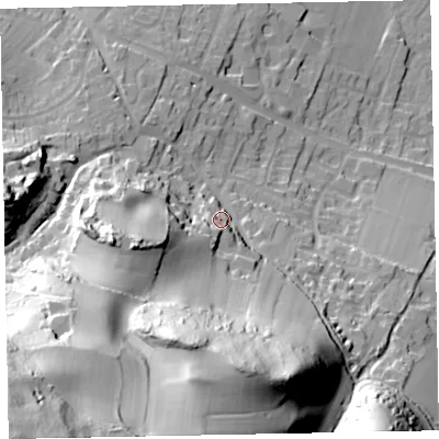Shaded relief map of the ground around TA246BT, computed from Environment Agency LiDAR. The ground here sits at about 29 m above sea level and falls 112 m across the surrounding 800 m. Surface water reaching this point runs off ground lying to the south-west, 15.1 m higher.